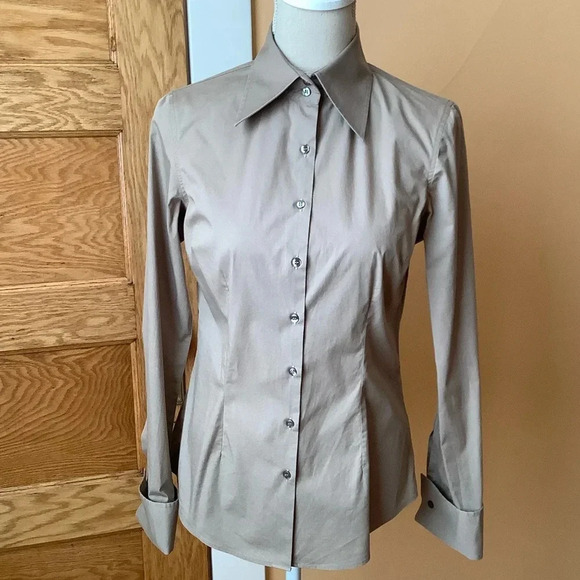 HAWES & CURTIS Taupe Fitted Hipster Shirt Size 40 - Picture 3 of 15